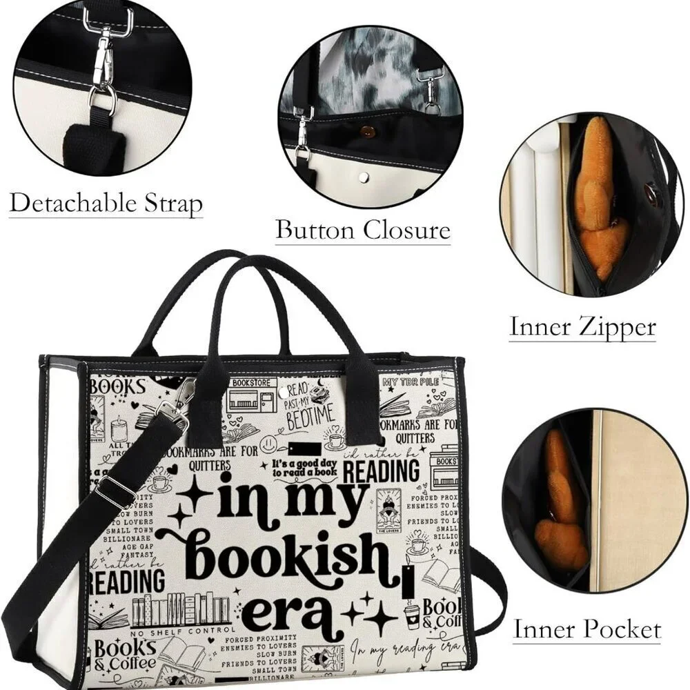 Bookish Canvas Tote Bag Reading Lover Gift Bookworm Shopper